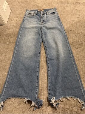 7 For All Mankind Light Blue Wide-Leg Jeans with Raw Hem